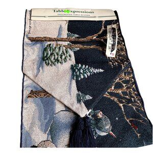 NWT Vintage Sandi Gore Evans Tapestry Table Runner Snowmen Do You See What I See